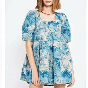 En Saison Blue Floral Mini Dress Large